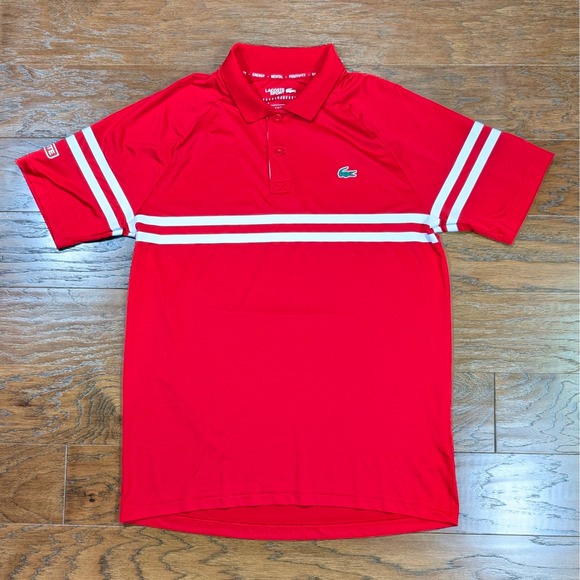 Lacoste Sport Novak Djokovic Mens Red Striped Tennis Polo Size M (21x28) FR 4